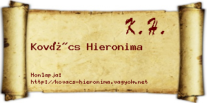 Kovács Hieronima névjegykártya